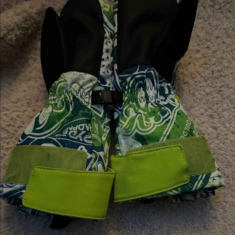 Spyder Lime Green and Navy Graphic Mittens